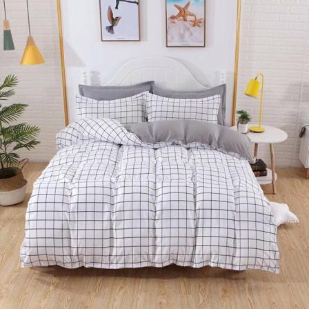 Bomulds sengetøjssæt med fire dele med sandfarvet print lagen quilt cover sovesal 1,8 m firedelt sæt (bymood