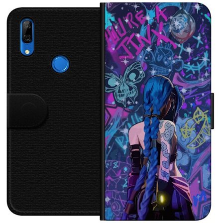 Kompatibelt Plånboksfodral till Huawei Huawei P Smart Z Färgstark graffitiillustration med blåhårig karaktär i urban neonstil och kreativt kaos