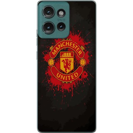 Kompatibelt Mobildeksel til Motorola Motorola Edge 50 Manchester United logo i rød og gul farge med røff sportslig bakgrunn