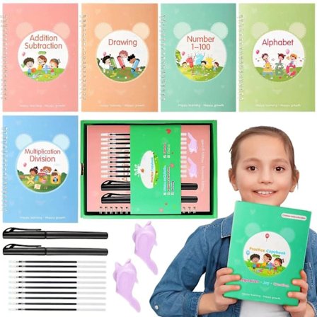 Magisk Øvebog til Børn, 5-pak Genanvendelig Håndskrift Øvebog til Børn, Skriveøvelsesbog til Børnehaver, Magisk Håndskriftshjælp Kopi