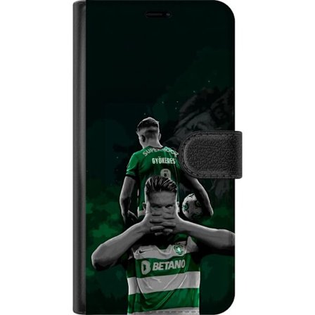 Yhteensopiva Lompakkokotelo OnePlus Nord 2T Neonmotiivi, jossa teksti "Gaming is in my DNA" sinisenä ja punaisena tiiliseinällä, jossa loistava DNA-sp