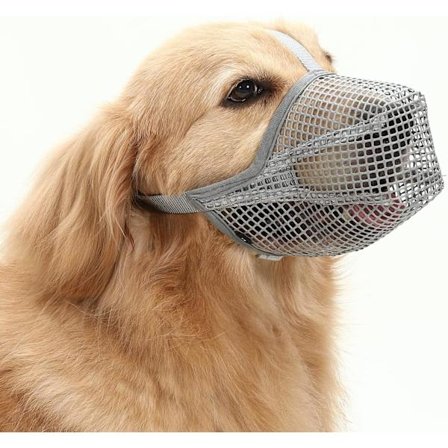 Mjuk nylon munkorg för hund - Justerbar andningsbar mesh munkorg, hundmask, munskydd för anti-bitning anti-skällande slickande (Grå, Storlek M)