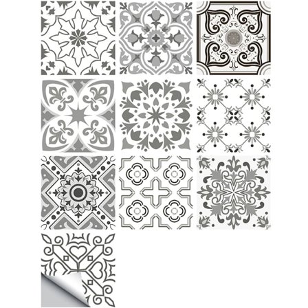 10 stk. grå marokkanske fliser klistermærker, fliser klistermærker til køkken, badeværelse og væg, overførings klistermærker til fliser (15 cm x 15 cm