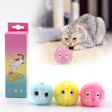 3 Pak Kattebolde, Interaktive Killing Legetøj med Lyd, Plys Bold, Interaktiv Kattelegetøjsbold med Realistiske Dyrelyde