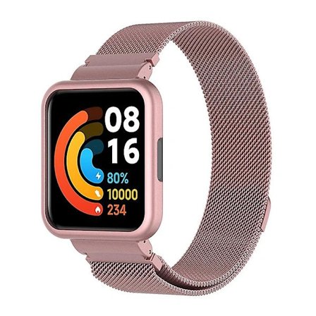Til Xiaomi Redmi Watch 2 Lite Armbånd Milanesisk Magnetisk Armbåndsrem med Urkasse Rosa