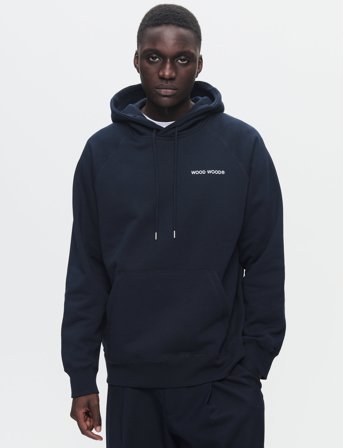 WOOD WOOD Wwfred Hoodie Chest Print - Navy - L