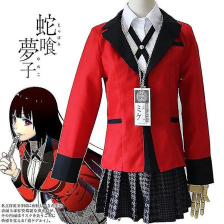 Kakegurui Cosplay-set med Jabami Yumeko-kläder för tvångsmässiga spelare