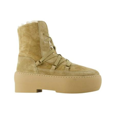 Gia Borghini, Chunky Sole Lace-Up Boots in Beige Leather Beige, Dames, Maat:37 EU,Katoen