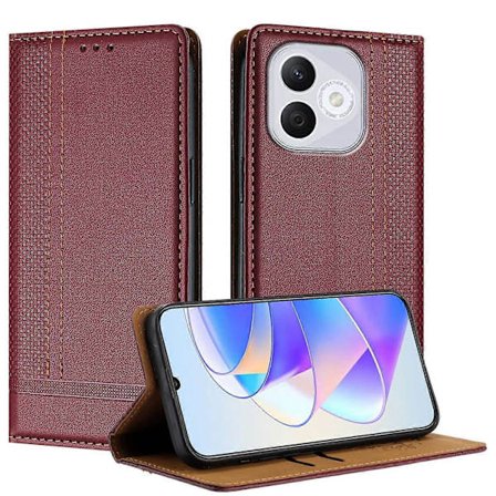 For Honor 400 Lite Kotelo L-muotoinen ruudukkokuvioinen nahkainen jalustallinen puhelinkotelo korttipaikoilla