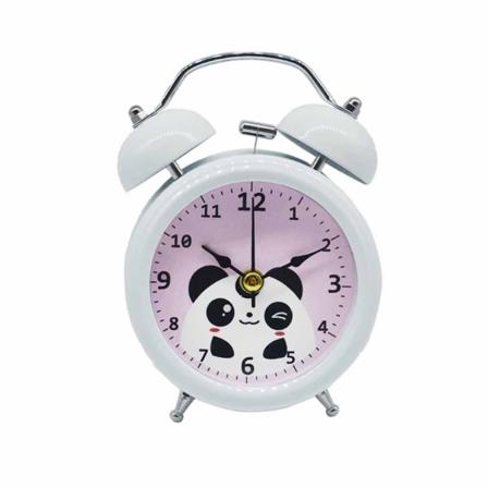 Søt Tegneserie Panda Vekkerklokka Metall Dobbel Klokkesignal Stille Skrivebordsklokke Kvarts Analog Reiseklokke med Nattslys, Svart, Hvit