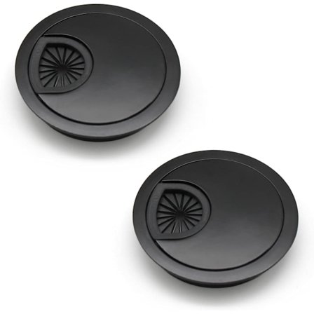 2 Stykker 60 mm Kabelgennemføring | Kabelhulafdækning til Skriveborde, Kontorer og Bordplader | Farve: Sort | Materiale: Zinklegering