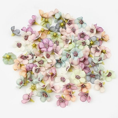 Sett med 100 stk. flerfargede dekorative kunstige blomsterhoder for DIY hjemmedekorasjon kunstige blomster (2 cm, blandede farger)