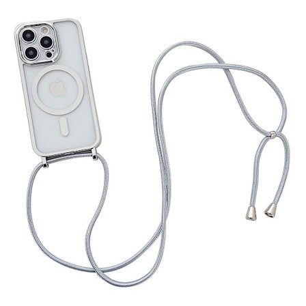 For iPhone 15 Pro-deksel kompatibel med MagSafe magnetisk TPU mobildeksel med lang snor