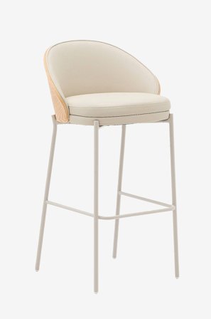 Kave Home - Eamy krakk i beige kunstskinn, naturfinert askefiner og beige metall 75 cm - Beige - Barstoler & -krakker - Fra Homeroom
