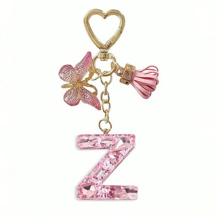 26 bogstaver at vælge imellem, pink skinnende nøglering med bogstav