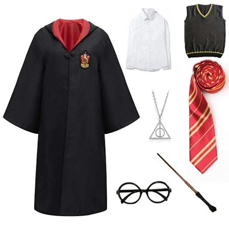 Harry Potter -taikaasu -asu Gryffindor 7-osainen setti (kaulakoru) adult S