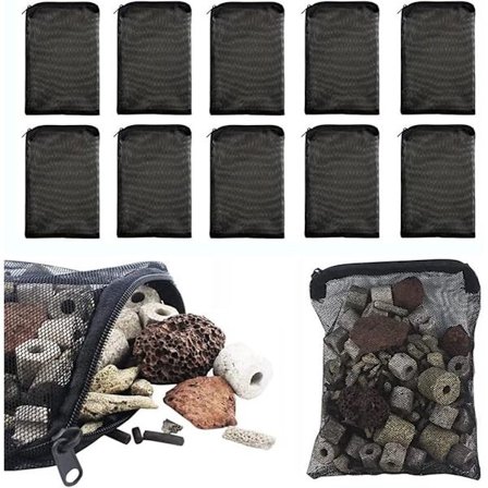 ING Akvariefilterposer Pakke med 10 med glidelås Akvariemedie Mesh Filterposer 15cm x 20cm Liten poseorganisator Nylonnettposer Gjenbrukbare for 