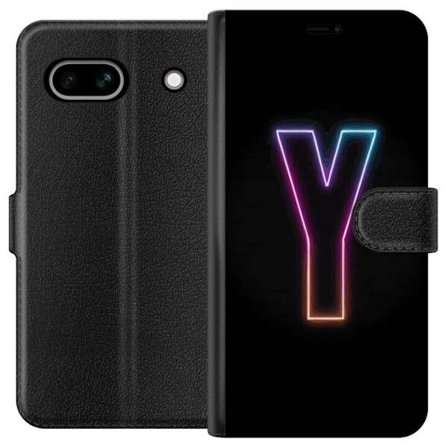 Kompatibelt Lommeboketui til Google Google Pixel 7a Minimalistisk neonbokstav Y i fargeskiftende lys mot svart bakgrunn