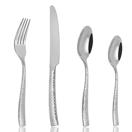 Bestiksæt 24 Dele Rustfrit Stål Hammeret Bestik Sæt Service For 6, Inkluderer Knive Gaffler Og