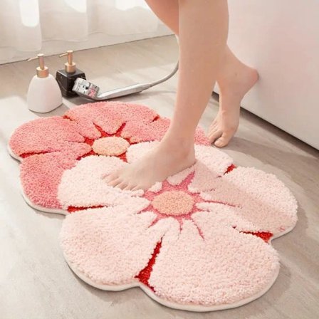 Blommig badrumsmatta – mjuk, absorberande och halkfri matta för badrum, dusch och golv_TF_TF
