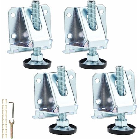 Sett med 4 kraftige justerbare føtter i stål med låsemuttere, M10