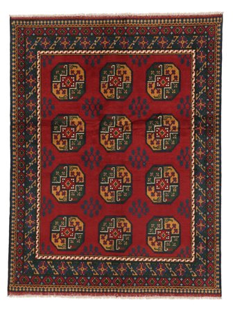 Anudada A Mano Afghan Fine Alfombra 148X193 De Lana Negro/Rojo Oscuro Pequeño
