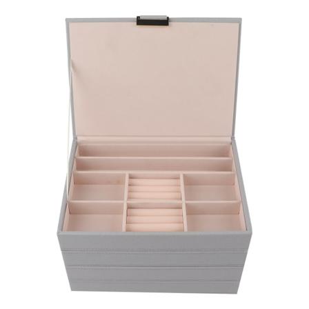 4-lags PU-skinn ørestikkring Oppbevaringsboks Avtagbar smykkeorganisatorveske Grå