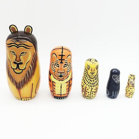 Russisk rugende dukke Træ tegneseriedyr Fem-lags løve Russisk rugende dukke Håndværksgave trælegetøj Fødselsdags julegavedekoration