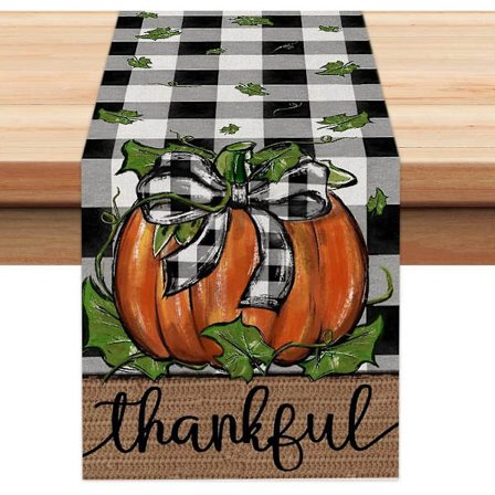Efterårsbordløber 33x183 cm, Buffalo Plaid ternet græskar blade taknemmelig bondegårdsindretning borddekoration til køkken spisning, indendørs 