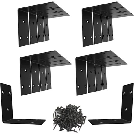 L-formad vinkelkonsol, kraftig hörnförstärkning, hylla i rostfritt stål, stora svarta hörnfästen, metalljärnfästen för trä (2,56x2,56x1,97)