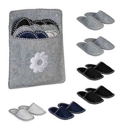 Gjestetøfler i filt – 6 par med oppbevaringspose