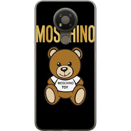 Kompatibelt Mobilskal till Nokia Nokia 3.4 Moschino-inspirerad nallebjörn med text på tröjan, centrerad mot svart bakgrund med tydlig mode- och pop
