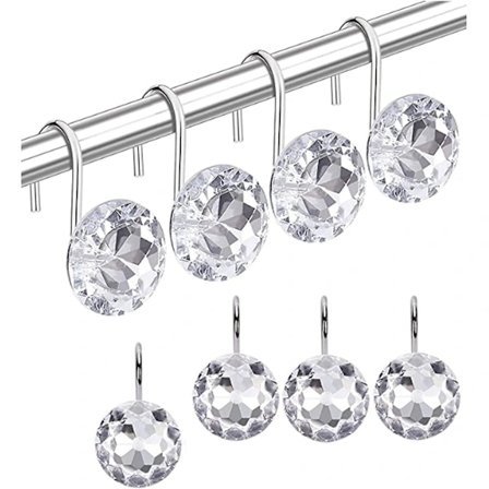 Bruseforhængskroge, metal galvanisering rustfri krystal bruseforhængsringe til badeværelse sæt med 12 stk.