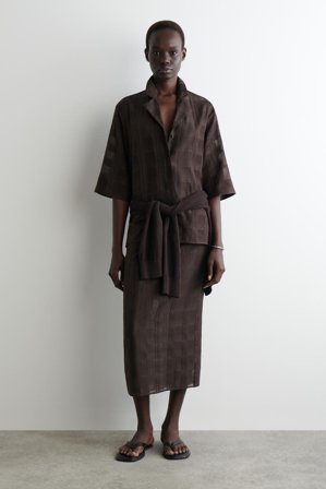 COS Femme Jupe Midi Diaphane Effet Superposée À Carreaux in Rouge