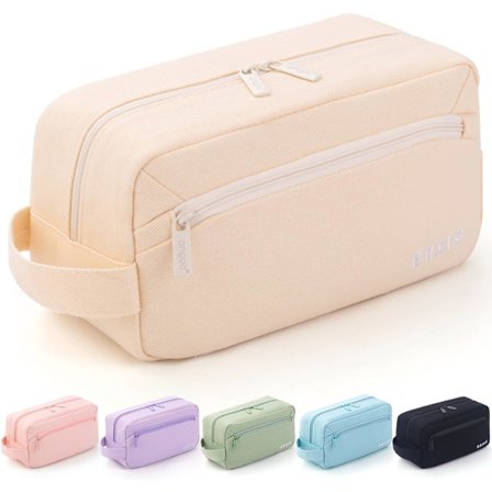 (Beige) Pennal med stor kapasitet, pennalveske, stor oppbevaring, kunstmateriell, markør, holdbar, skrivesaker, skole, kontor, De