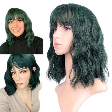 Bølget paryk kort bobo grønne parykker med luft pandehår skulderlang kvinde paryk