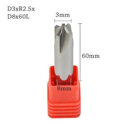 Suoran uran viisteinen R-kulmajyrsin D3XR2.5XD8X60L