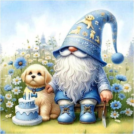 Blå Tomte 5D Diamantmosaik - Födelsedagspresent, Full Drill DIY, Pärlkonst 35x35 cm