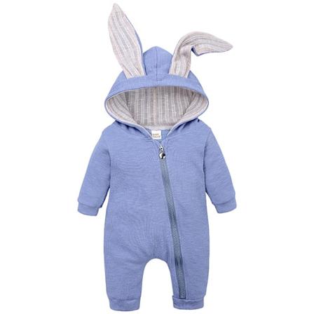 Baby Jumpsuit Søt Kanin 3D Ører Hoodie 1-delt Glidelås Body Blå Blue 59