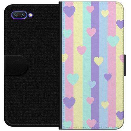 Kompatibelt Lommeboketui til Honor 10 Pastellstriper i rosa, gul, lilla og blå med spredte hjerter i myk kawaii-stil.