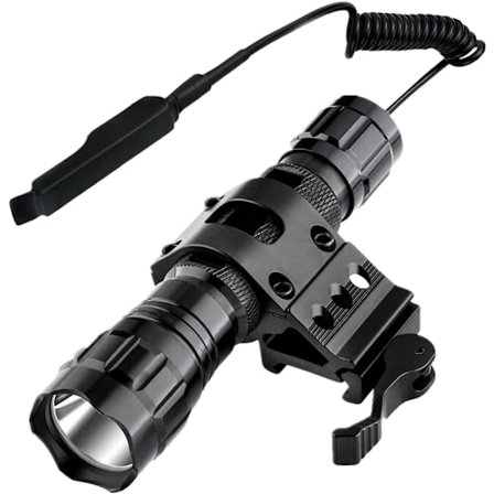 WF-501B Taktisk Jagtlygte, 1500 Lumen Enkelt Tilstand Vandtæt Lommelygte med Fjernbetjent Trykknapkontakt og Picatinny Skinne Offset Ring 
