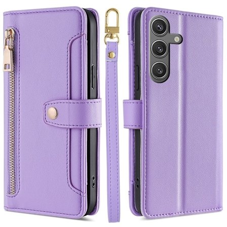 Samsung Galaxy S24 vegansk lommebokveske i skinn med glidelås - Lilla