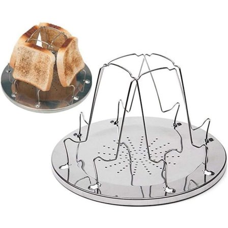 4-skiva campingbrödrost med hopfällbart stativ perforerad bricka brödrost