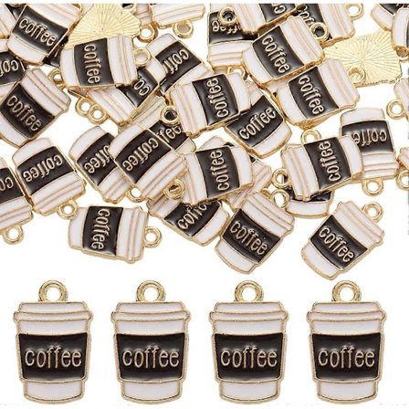 1 Æske 80 stk. Kaffe Charms Bulk Mini Kaffekop Charm med Ord Kokosnød Sød Legering Emalje Guld Brun Cafe Drikke Charms