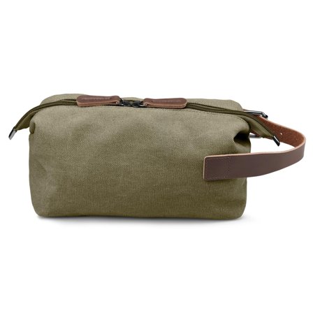 Army Green Canvas & Brown Leather Toiletry Bag for Men - Toiletry bags