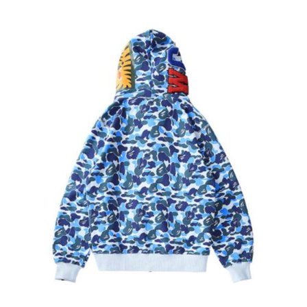Bape hættetrøje Shark Mouth Ape Camo Print Bomuld Fuld Lynlås Jakke fo W xZ blå