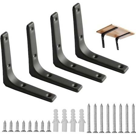4 st svarta hyllkonsoler, 4 x 4 tum rätvinkliga konsoler kraftiga hyllkonsoler för skrivbord bokhylla