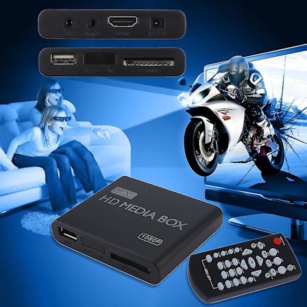 Mini Full 1080p HD Media Player Box HDMI AV USB Fjernkontroll