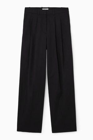 COS Women's Relaxed Cotton Wide Leg Trousers in Black