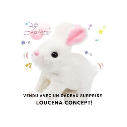 Interaktiv elektrisk kaninplysj - Med en overraskelsesgave fra Loucena Concept! Hoppende kanin med lyder - 15 cm - Hvit og rosa